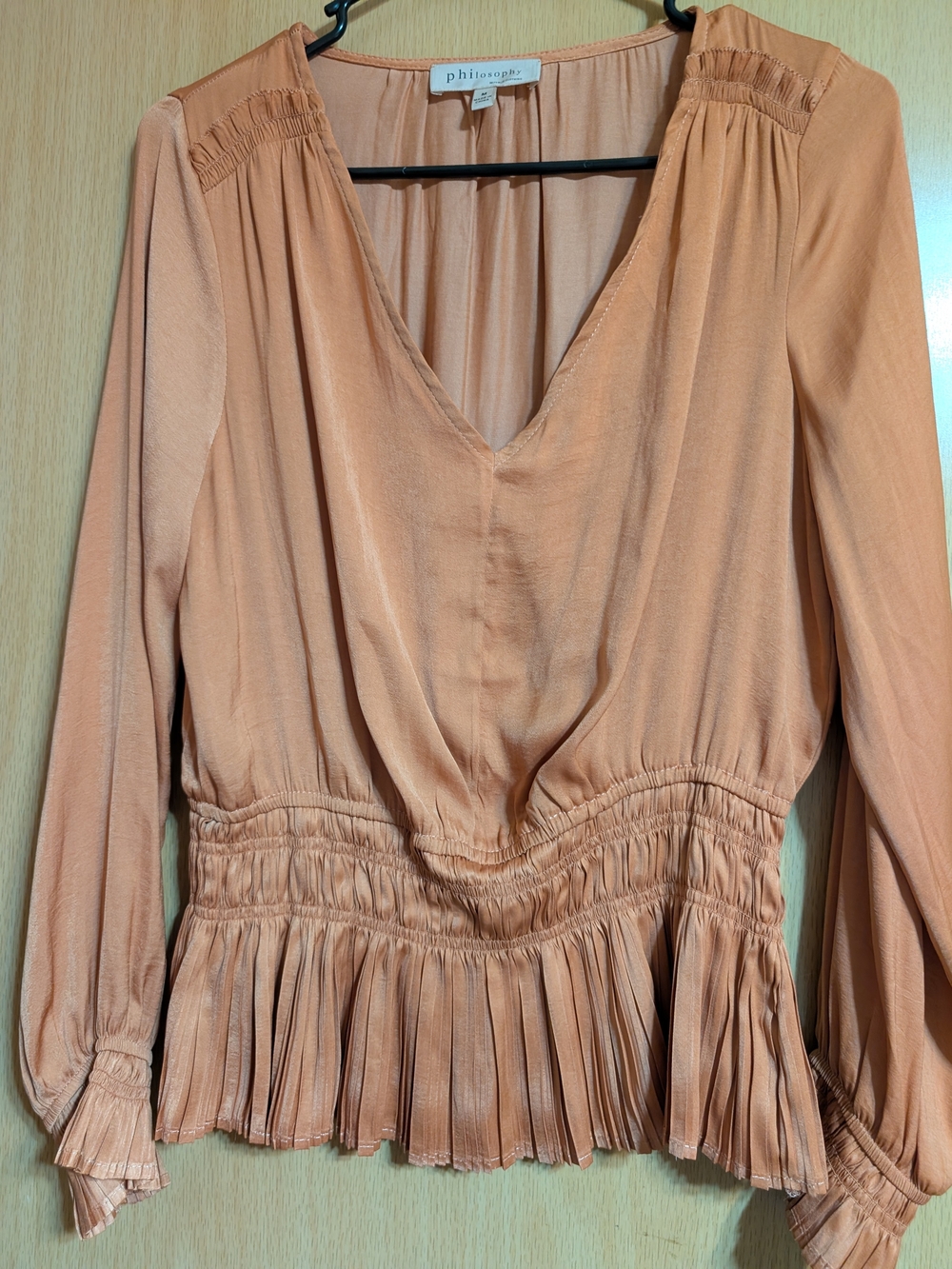Philosophy Peachy-Orange V-Neck Smocked Peplum Blouse